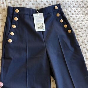 Sezane Navy Trousers with Gold Buttons
